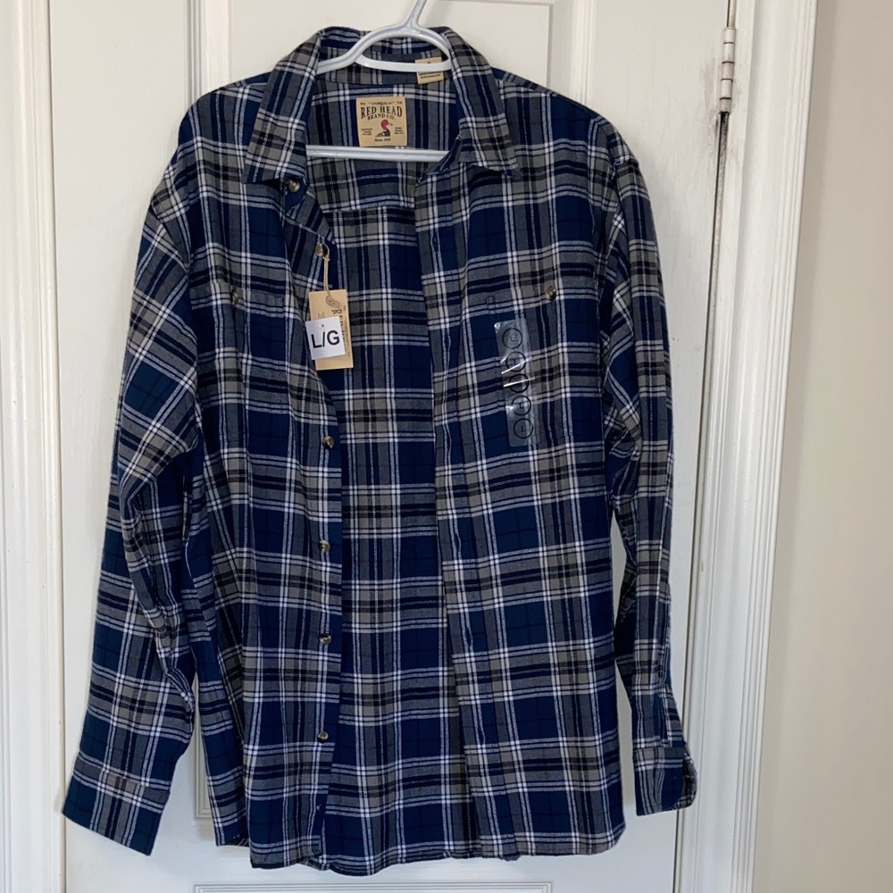 RedHead Navy and White Plaid Casual Shirt
